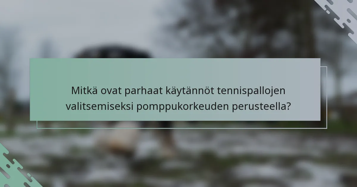 Mitkä ovat parhaat käytännöt tennispallojen valitsemiseksi pomppukorkeuden perusteella?